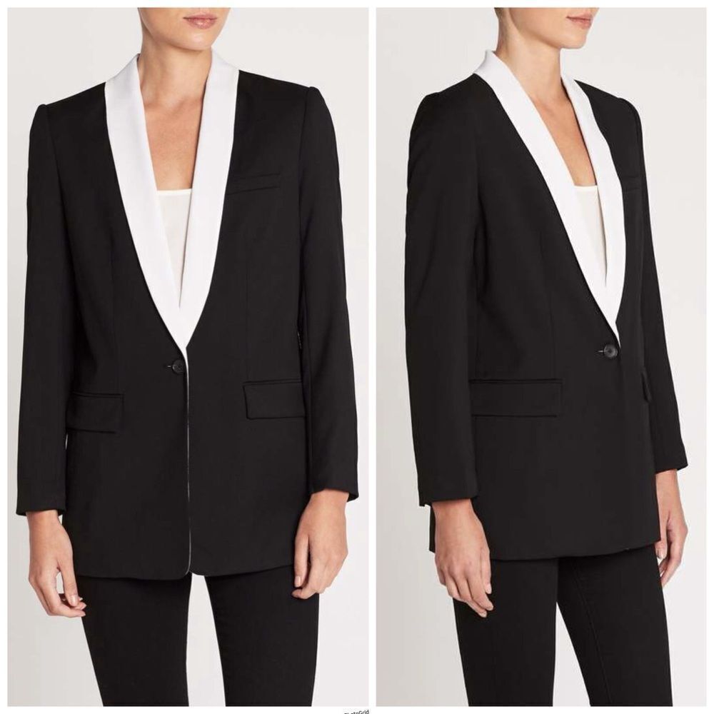 Revolve Equipment Quincy True Black White Lapel Blazer Jacket Size 6